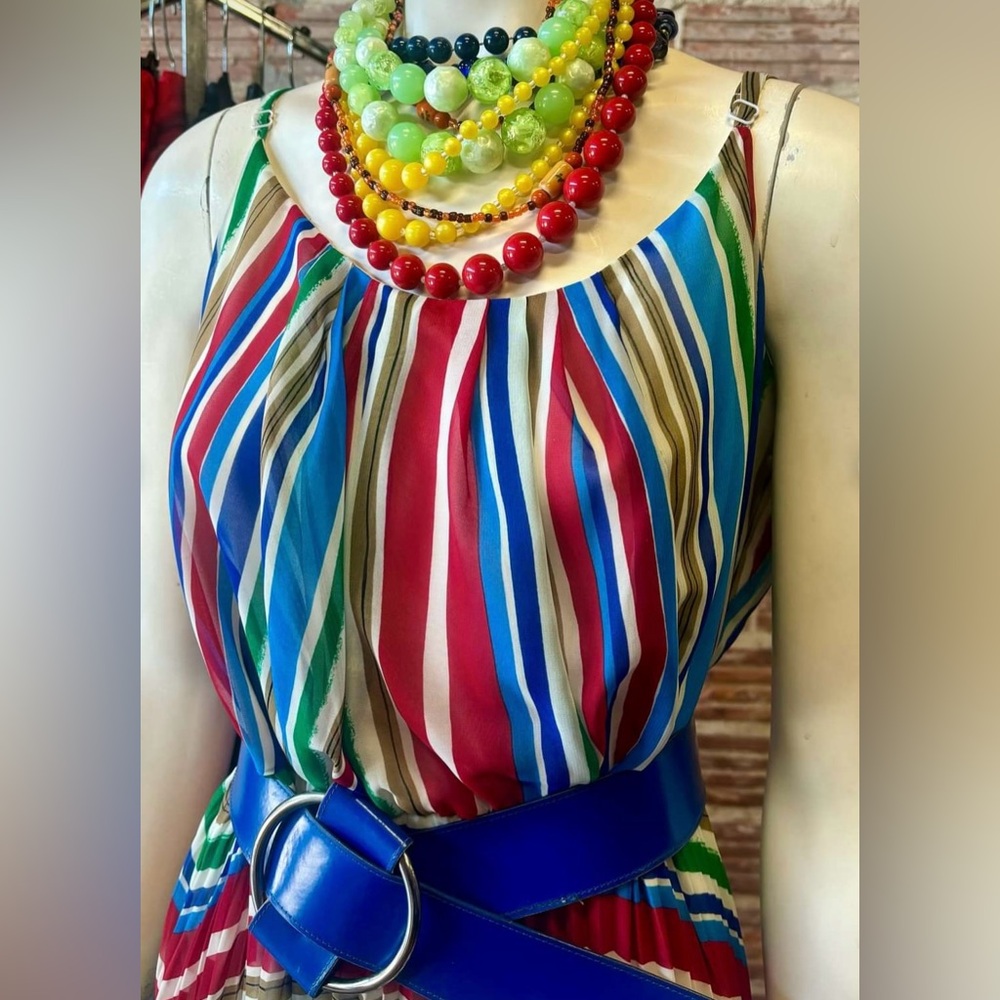 Amanda Lane Accordion Pleated Rainbow Maxi Dress - Picture 2 of 12